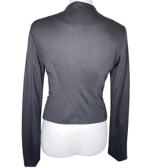 Shinestar Black Cropped Moto Blazer Gold Zipper Accent Open Front Size Large - Picture 3 of 8